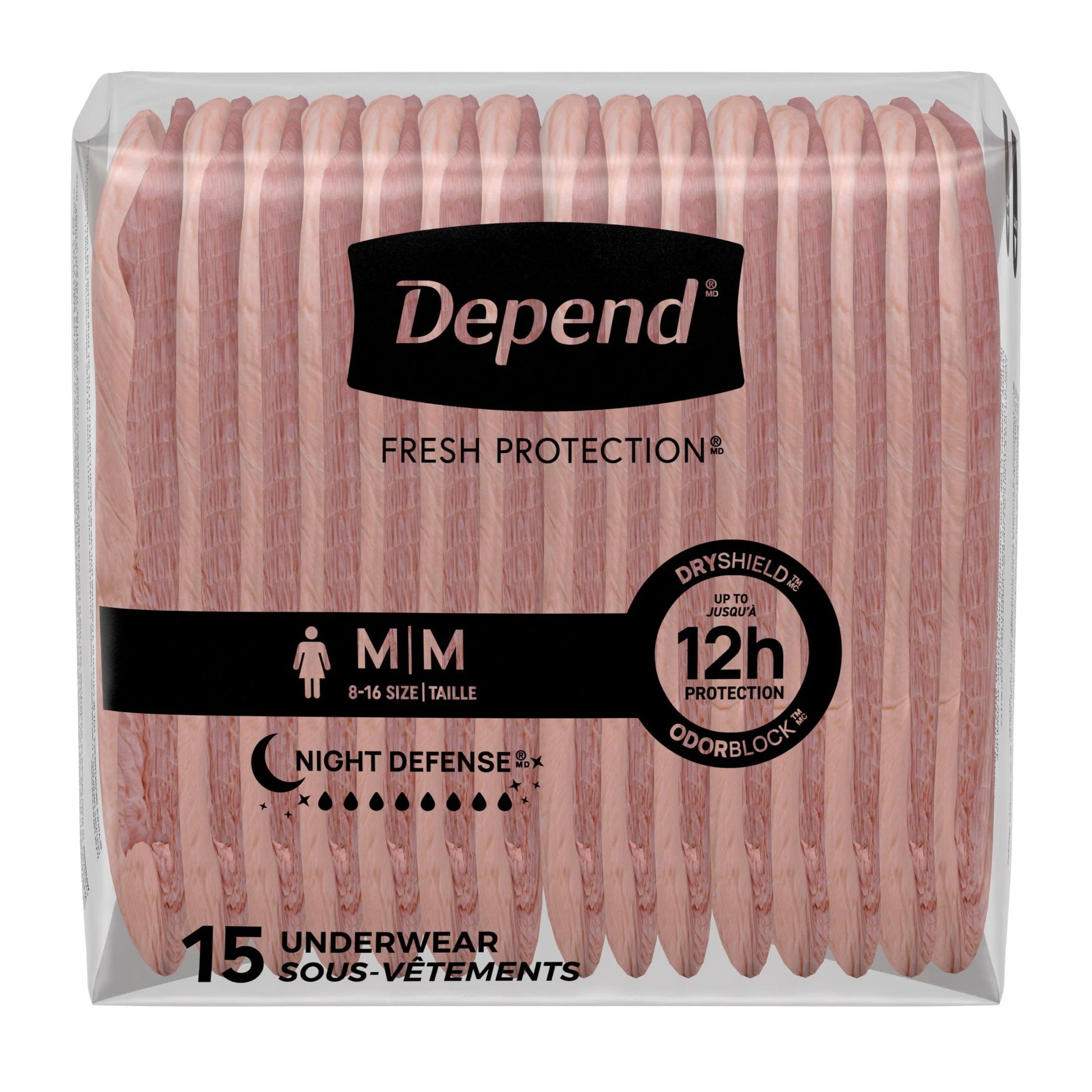 Night Defense Incontinence Underwear for Women, Adult Diapers, M, 60 Count