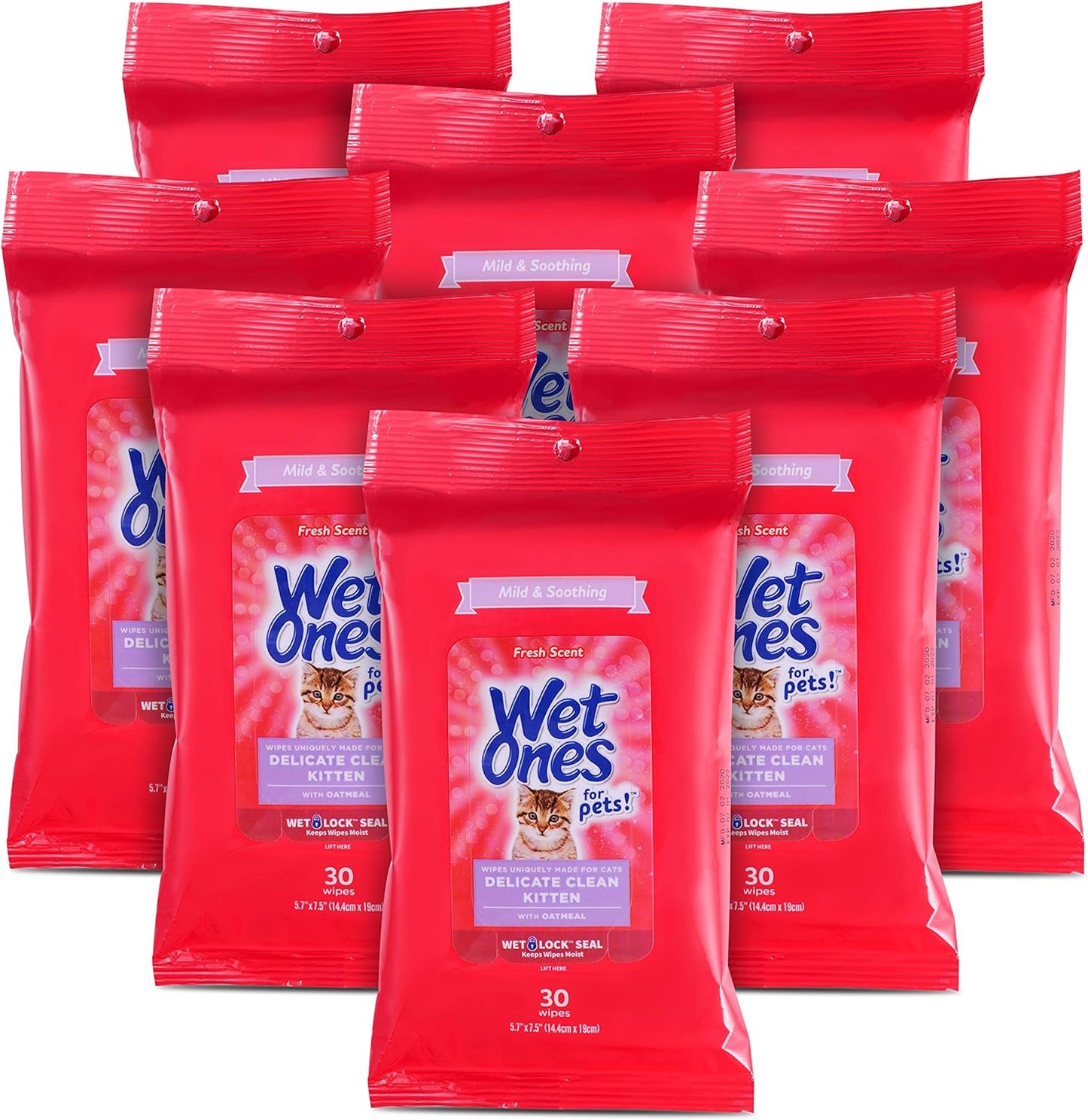 for Pets Delicate Clean Kitten Wipes for Cats with Oatmeal Cat Cleaning Wipes, Mild & Soothing Cat Grooming Wipes with Wet Lock Seal(Pack of 8, 240 Count Total)