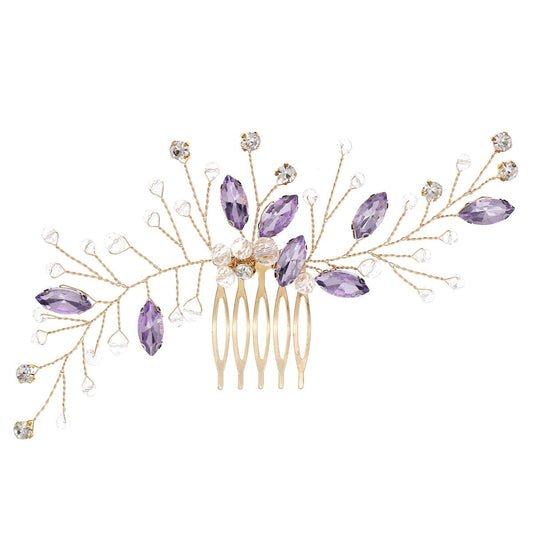 Bridal Handmade Colourful Rhinestone Hair Accessory - Sparkly Headpiece with Clips and Side Combs for Women, Girls