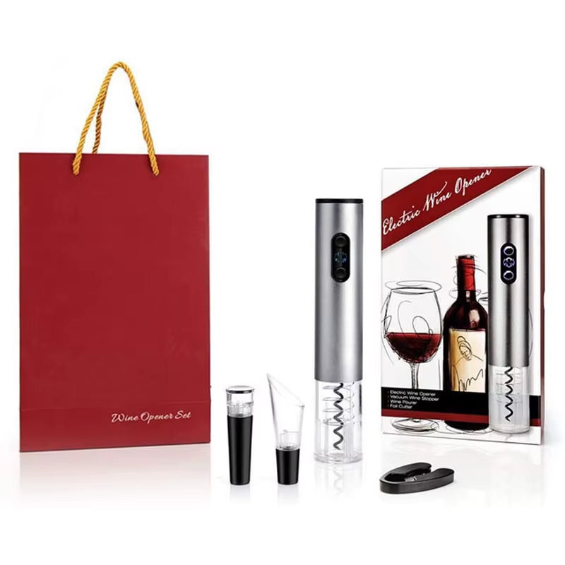 Electric Wine Bottle Opener Set Automatic Corkscrew with Stopper Pourer and Foil Cutter Red Wine Accessories Gift Box