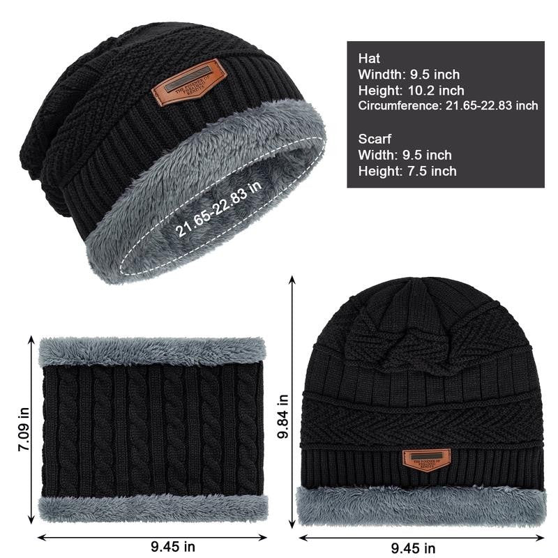 3 Pack Mens Hats and Scarf Set Soft Casual Winter Gloves Beanie Hats for Women