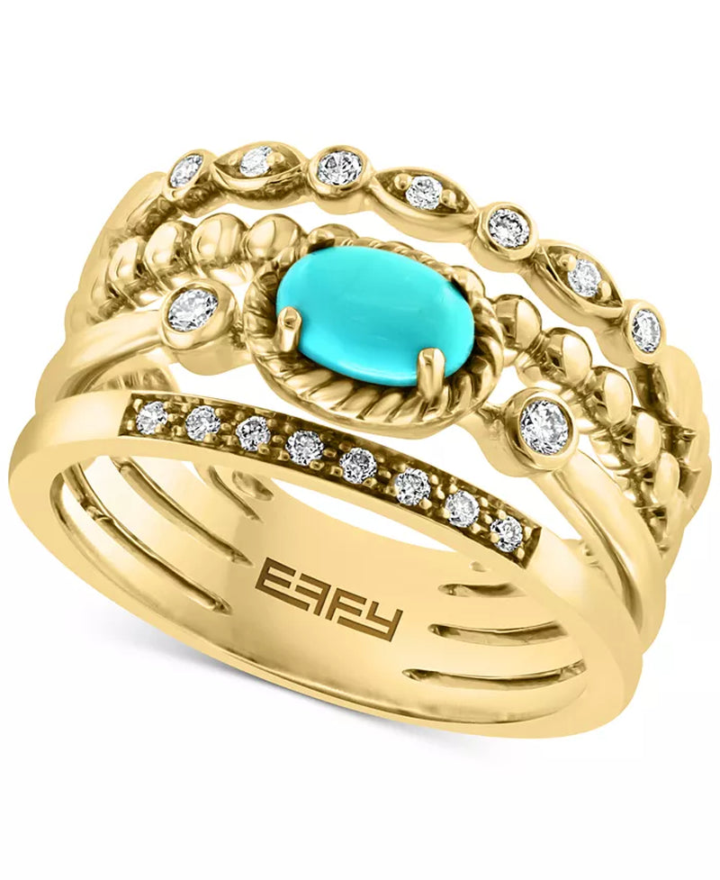 EFFYÂ® Turquoise & Diamond (1/6 Ct. T.W.) Multirow Ring in 14K Gold