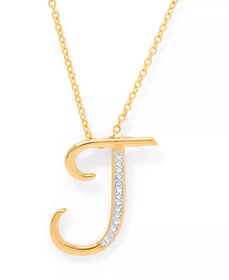 Diamond Accent Initial Pendant Necklace 18" in Gold Plate or Rose Gold Plate