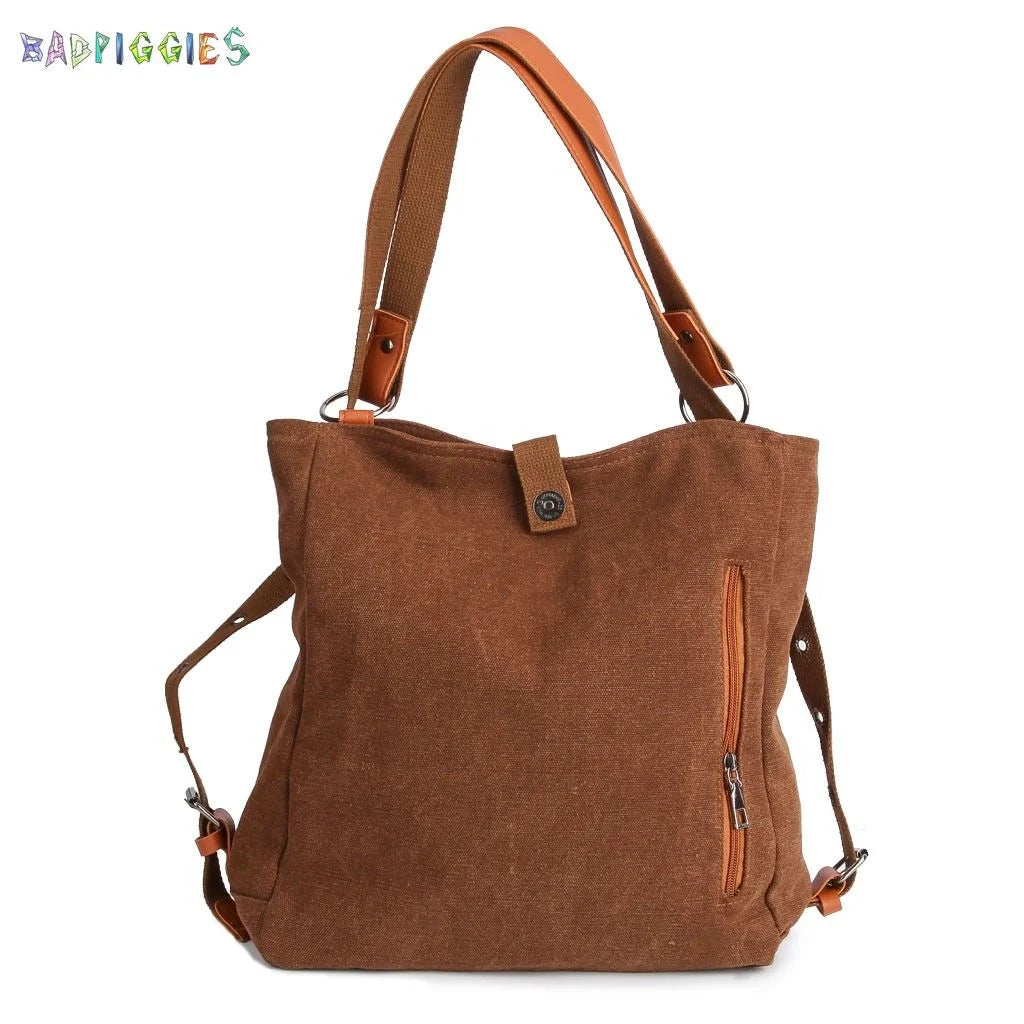 Canvas Handbag Tote Shoulder Bag for Women Casual School Purse Hobo Bag Rucksack Convertible Backpack (Coffee)
