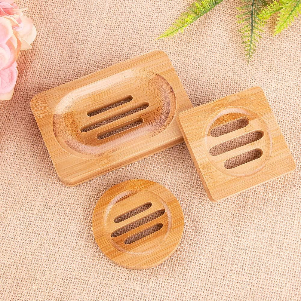 Bamboo Wood Soap Dish,Soap Dish Case Soap Tray,Natural Wooden Soap Holders for Shower,Home, Bathroom,Kitchen(3 Pieces)