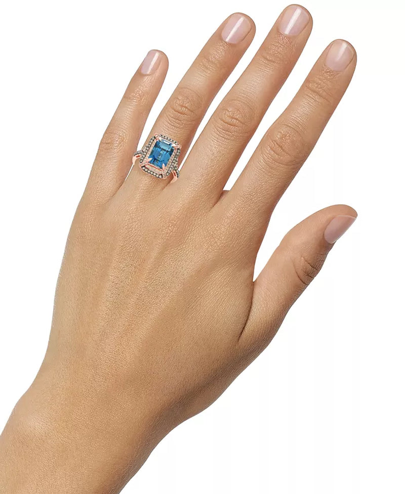 Deep Sea Blue Topaz (3-7/8 Ct. T.W.) & Diamond (5/8 Ct. T.W.) Double Halo Ring in 14K Rose Gold (Also Available in 14K White Gold or 14K Yellow Gold)