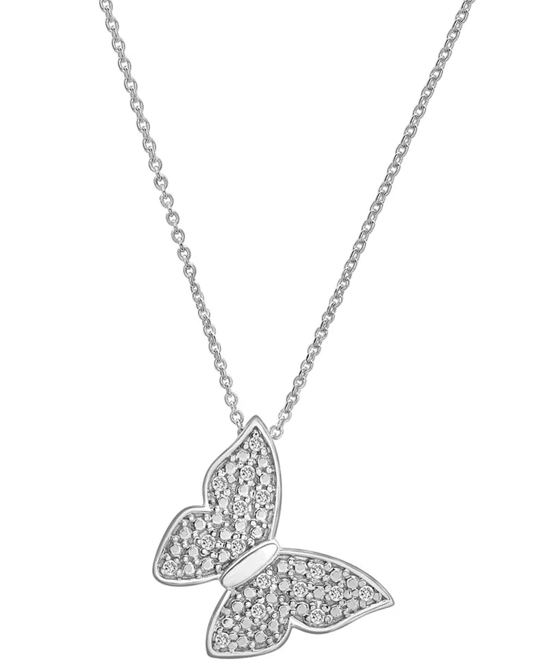 Diamond Butterfly 18" Pendant Necklace (1/10 Ct. T.W.) in Sterling Silver, Created for