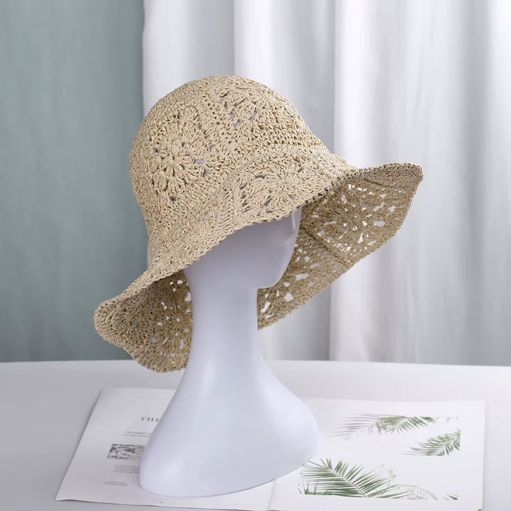 Womens Straw Hats Crochet Hat Bucket Hat UV Protection Sun Visor Beach Hats Women Visors Foldable Female Women Summer Sun Hat