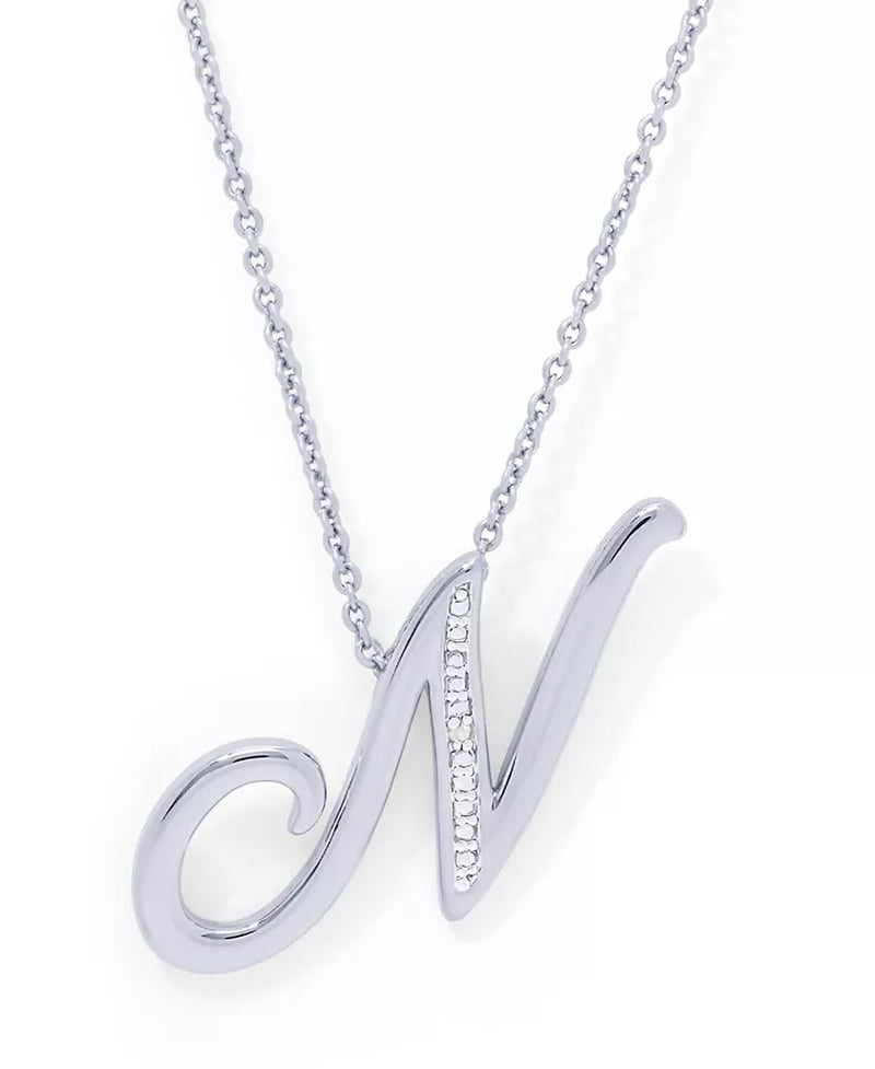 Diamond Accent Initial Pendant Necklace 18" in Silver Plate