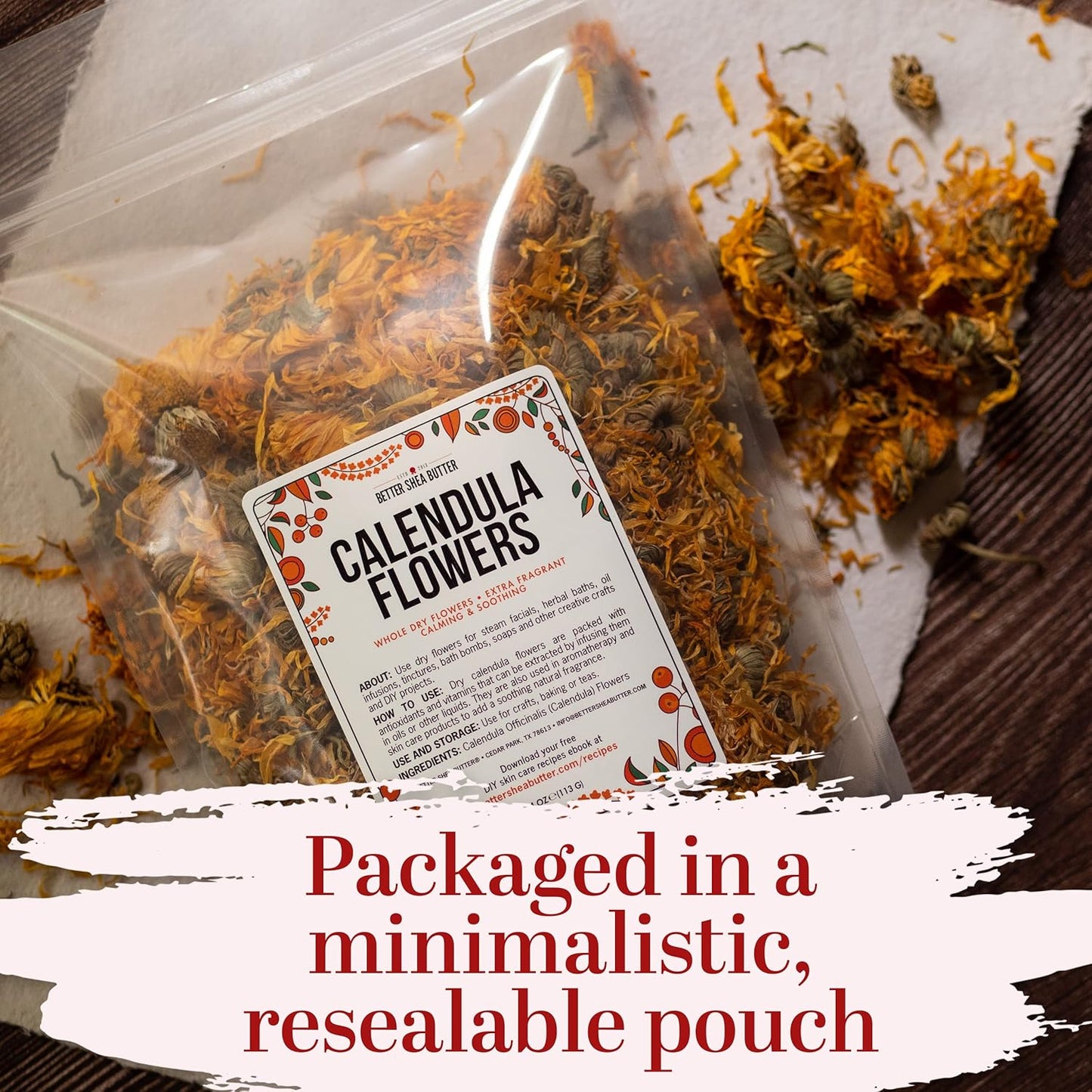 Dried Calendula Flowers - Edible Dried Marigold Flowers for Soap Making, Calendula Tea, Herb Infusions and Tinctures - Dried Flowers for Bath Salts - Calendula Officinalis 4 Oz