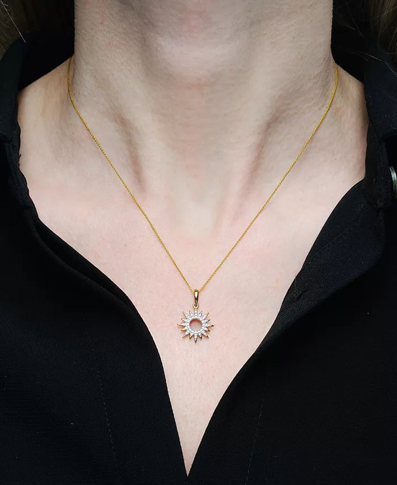 Diamond Sun Pendant Necklace (1/10 Ct. T.W.) in 14K Gold Created for Macy'S (Also Available in Black Diamond)