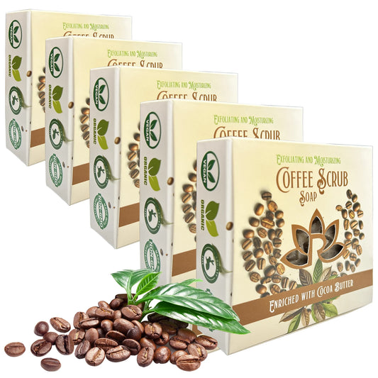 Natural Soap Bar Coffee Scrub with Organic Cocoa Butter Fresh Ground Coffee Exfoliating and Moisturizing Handmade in USA Coffee Latte Aroma Safe by  5 Set