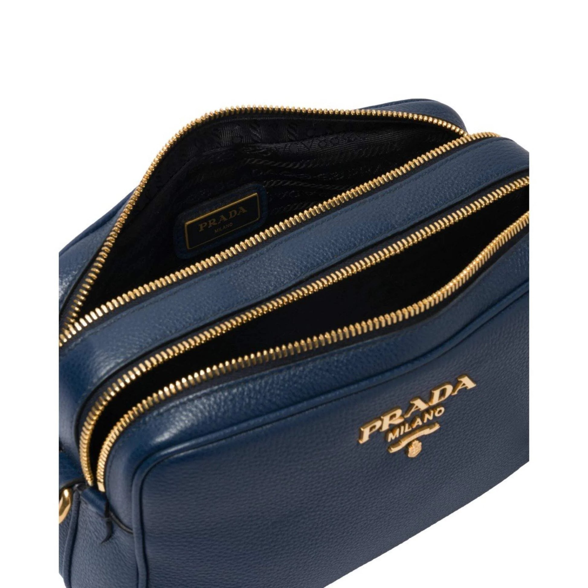 New  Baltico Blue Vitello Phenix Leather Double Zip Crossbody Bag 1BH079