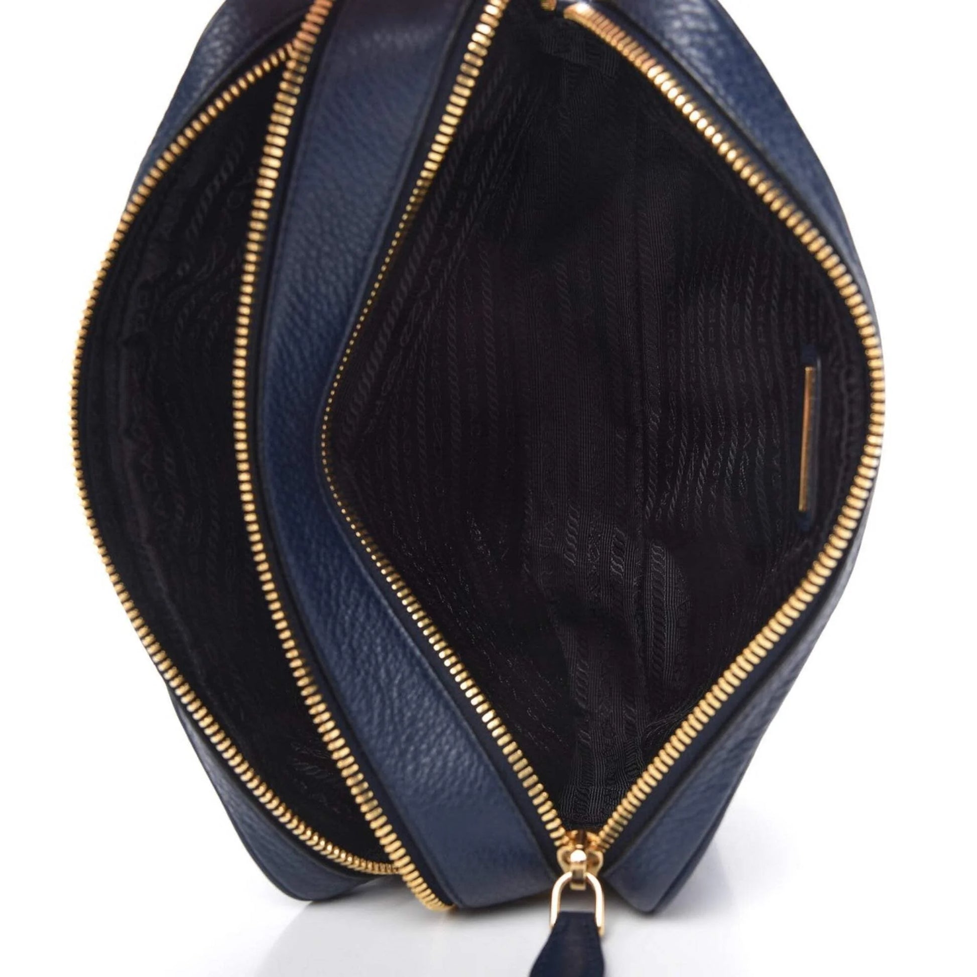 New  Baltico Blue Vitello Phenix Leather Double Zip Crossbody Bag 1BH079
