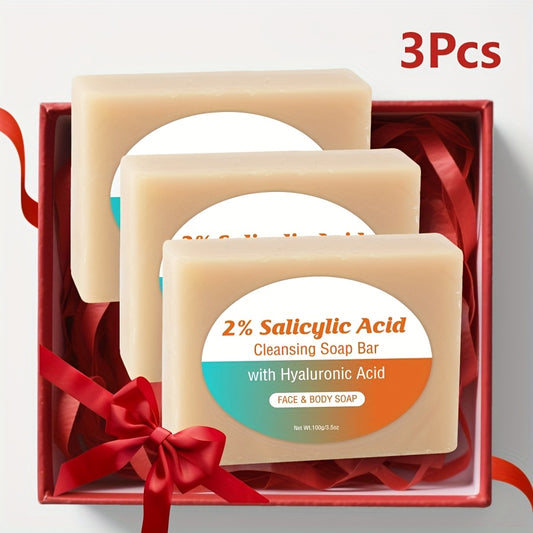 [Salicylic Acid Soap] 3pcs Salicylic Acid Cleansing Soap Bar | Contains Coconut Oil, 2% Salicylic Acid, Moisturize Light Beige, Make Light Beige Look Smoother And Firmer, Soap Foaming Net Equipped, 100G - Suitable for All Lig