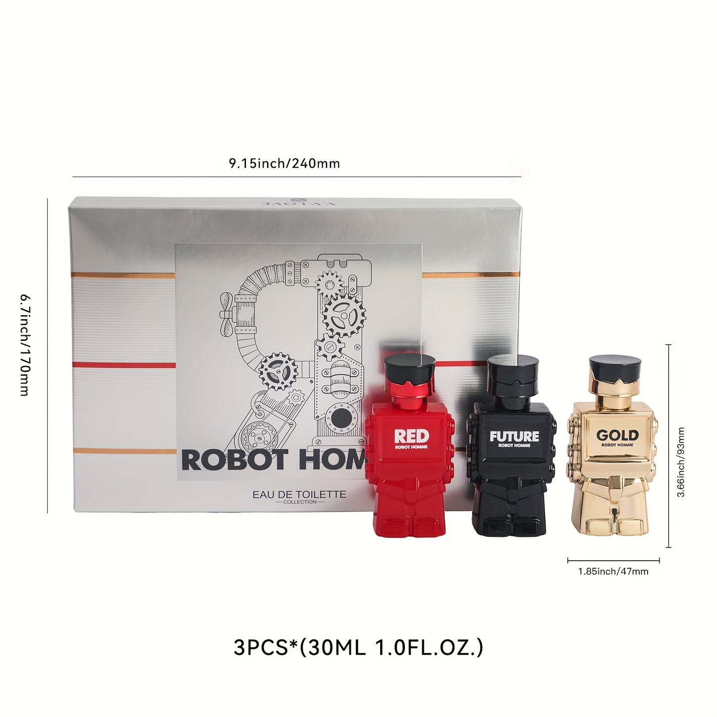 3PCS Robot Perfume Gift Set For Men, Eau De Toilette Spray, Refreshing And Long Lasting Fragrance With Woody Notes Cologne Travel Size For Dating And Daily Life, 90ML 3.04FL.OZ Gift For Men Father's Day Gift