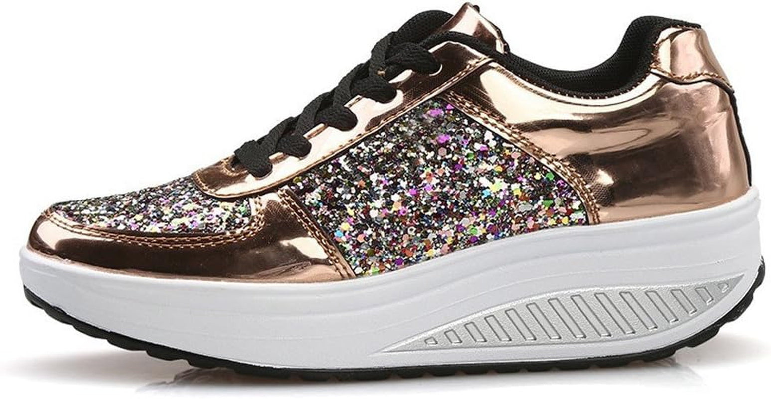 Farjing Sneakers for Women Wedges Sneakers Sequins Shake Shoes Fashion Girls Sport Shoes