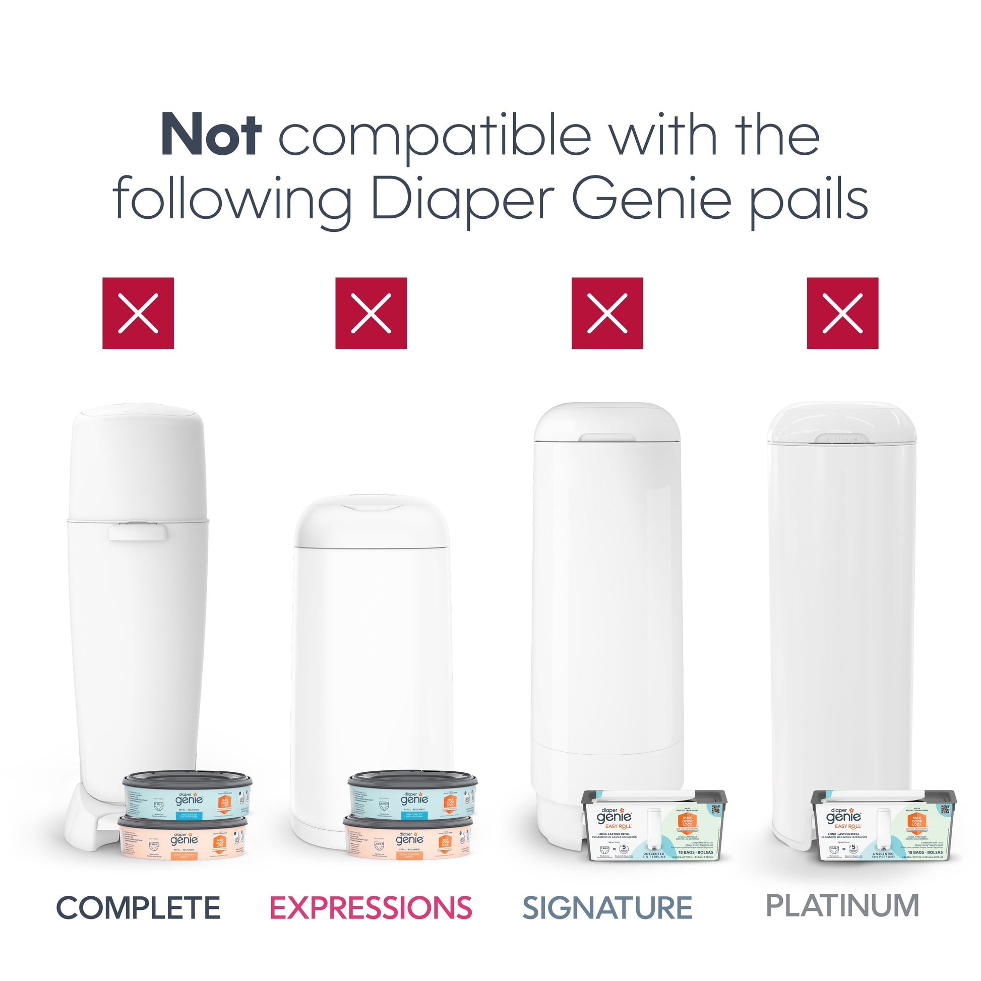 Diaper Pail Square Refills, Unscented,1 Pack, Holds up to 1080 Newborn Diapers