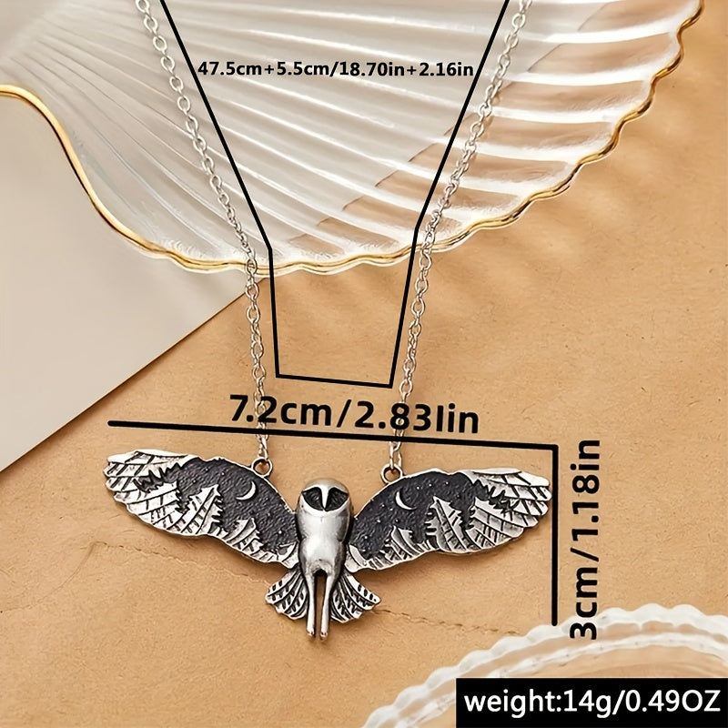 [Vintage Witch Moon Phase Necklace] Vintage Silvery Owl Pendant Necklace Witch Moon Phase Art Necklace Ladies Animal Totem Necklace Jewelry Gift