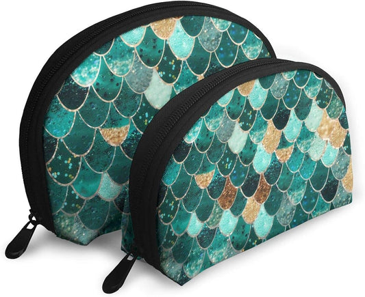 2PCS Portable Makeup Bags Waterproof Cosmetic Pouch Travel Multifunctional Toiletry Organizer Case for Women - Mermaid Scales
