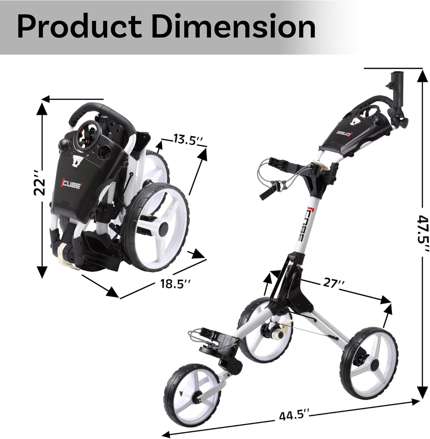 CART 3 Wheel Push Pull Golf CART - Two Step Open/Close - Smallest Folding Lightweight Golf CART in the World - Choose Color!