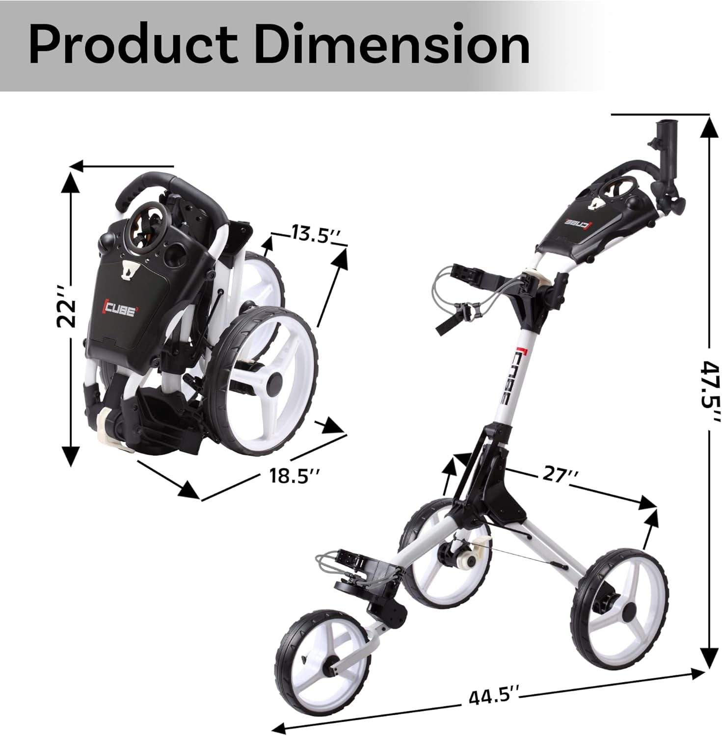 CART 3 Wheel Push Pull Golf CART - Two Step Open/Close - Smallest Folding Lightweight Golf CART in the World - Choose Color!