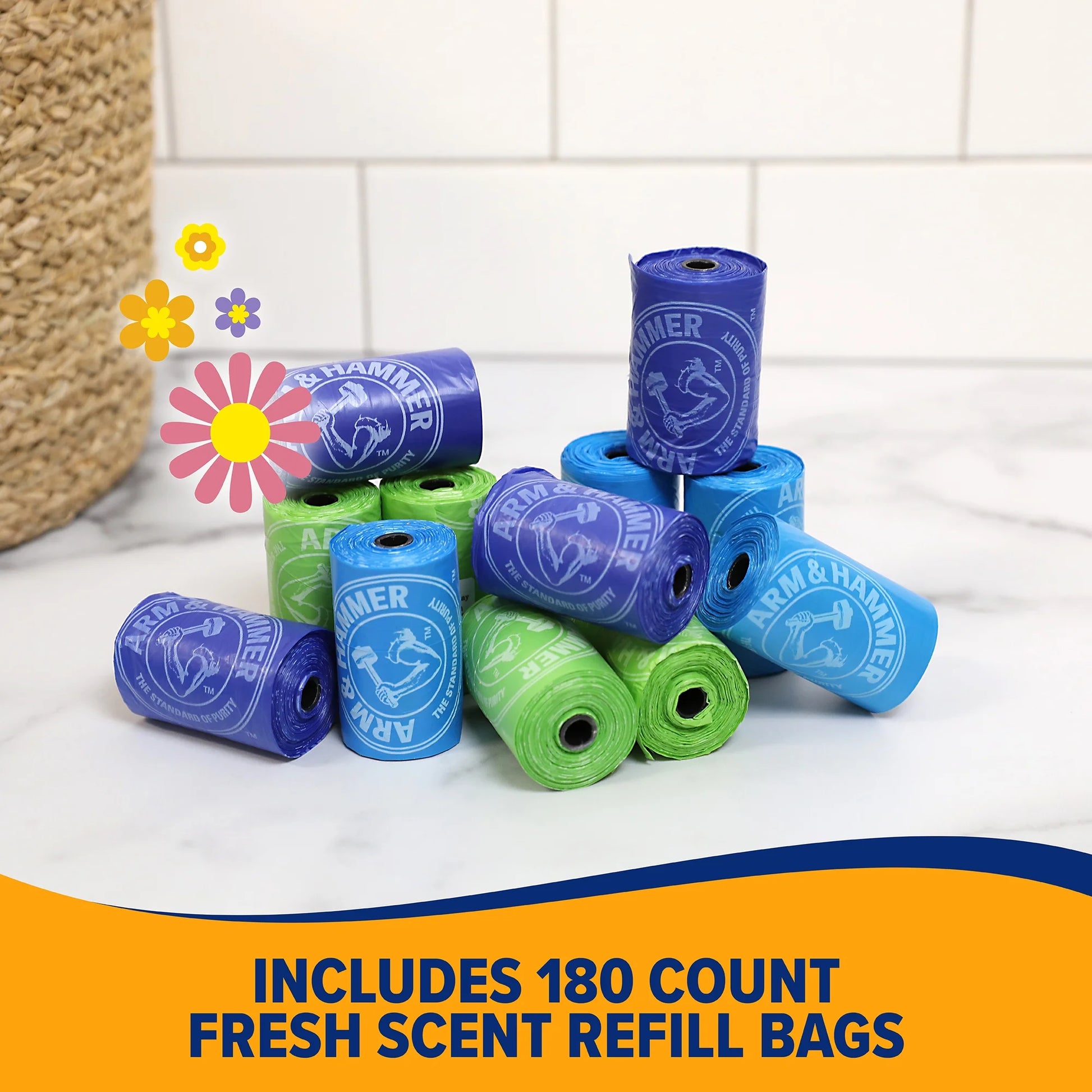 Durable Disposable Fresh Scent Dog Waste Bag Refills, Assorted Colors, 180 Count