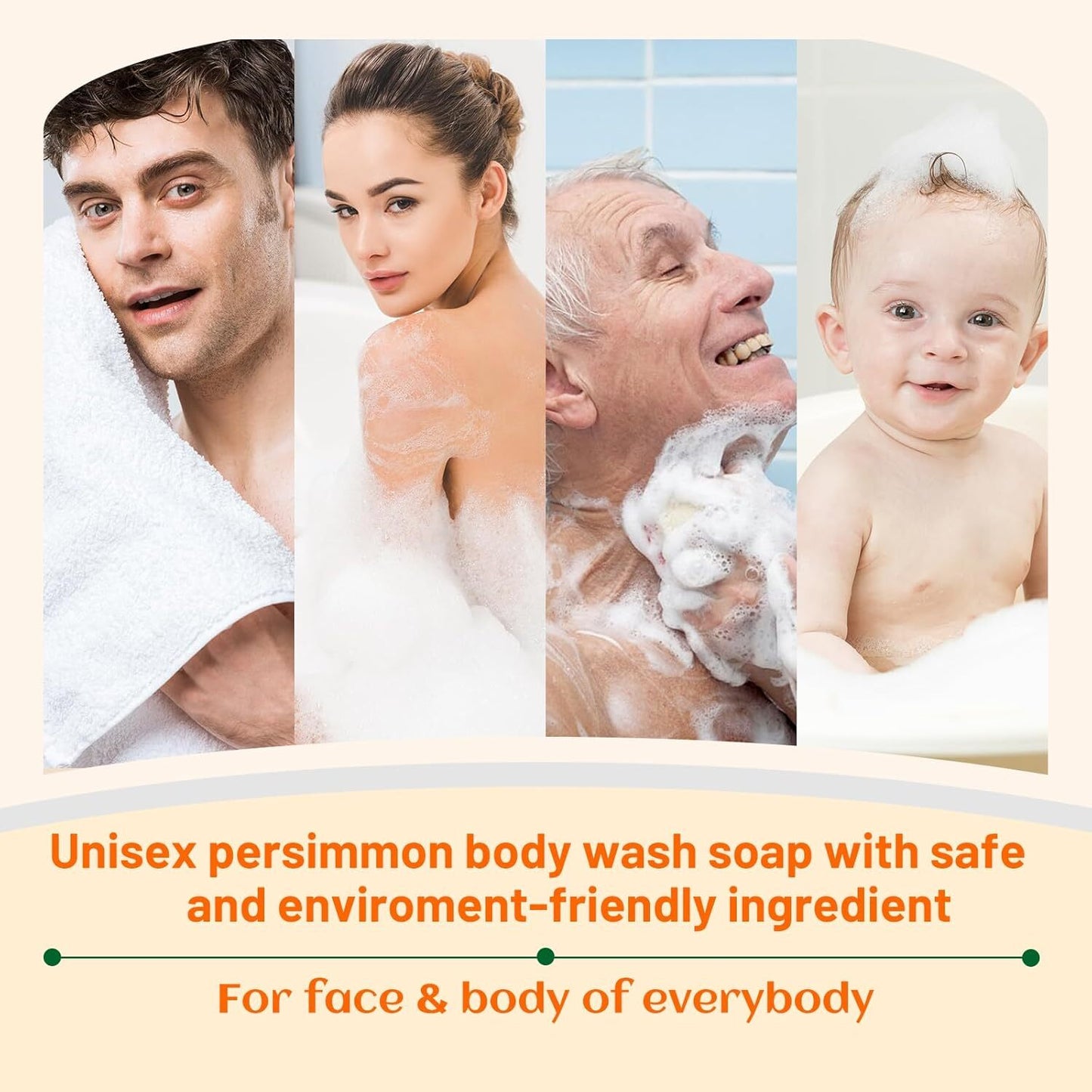 3Pack Natural Persimmon Soap Bar for Body Odor Control, Organic Deodorant Body P