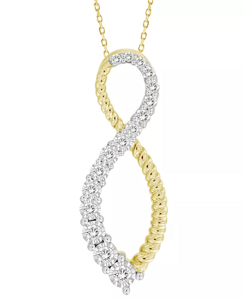 Diamond & Polished Bead Infinity Pendant Necklace (1/3 Ct. T.W.) in 10K Gold, 16" + 2" Extender