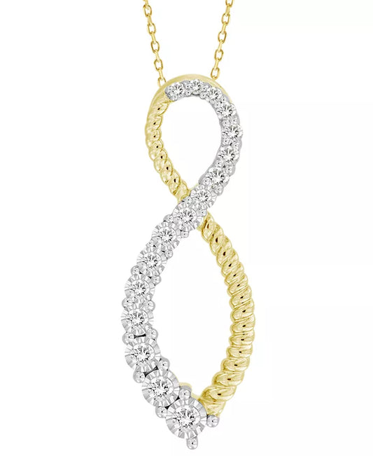 Diamond & Polished Bead Infinity Pendant Necklace (1/3 Ct. T.W.) in 10K Gold, 16" + 2" Extender