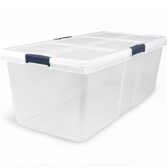 X-Large 25 -Gallons ( 100 -Quarts ) Clear/White Stackable Tote with Latching Lid
