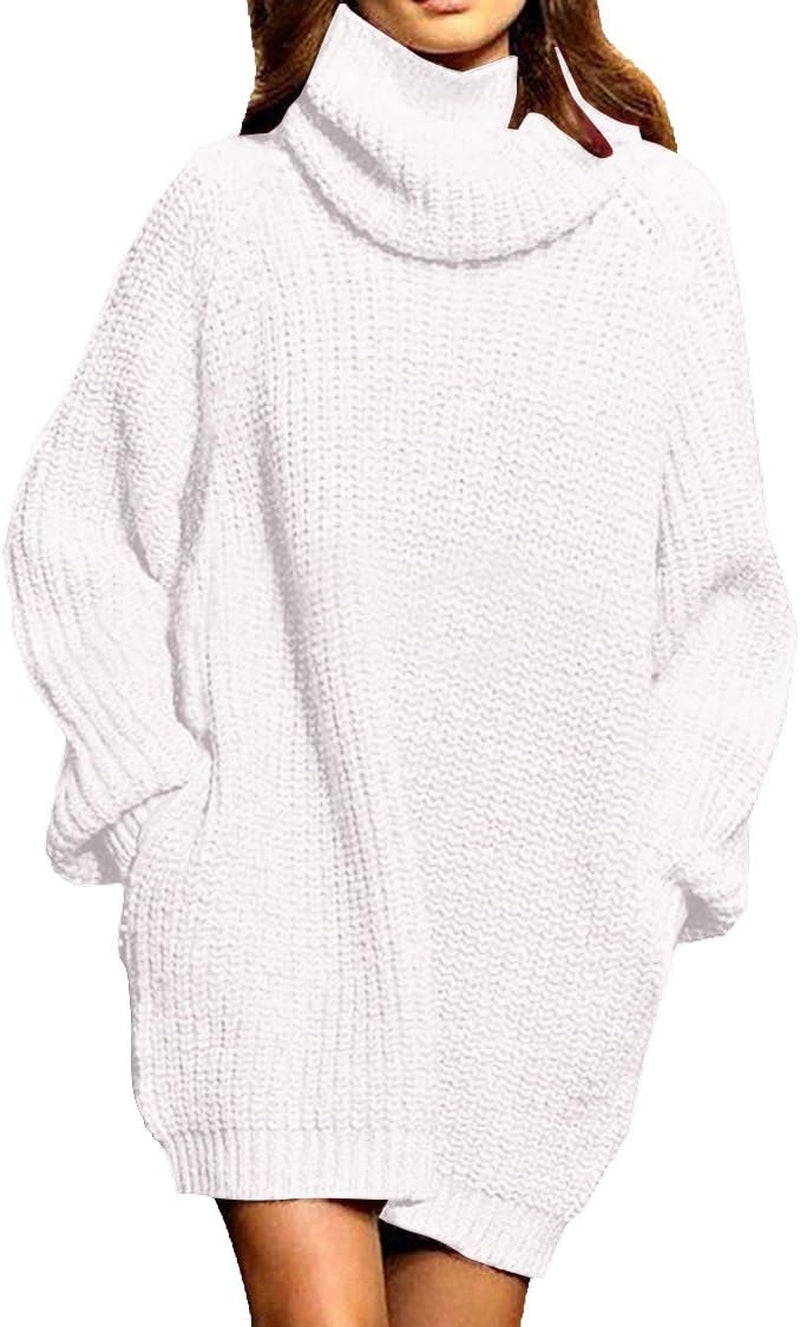 Women'S Loose Turtleneck Oversize Long Pullover Sweater Dress