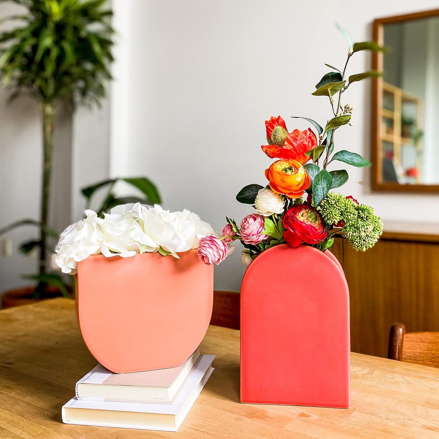 Ceramic Vases for Flowers - Coral Tall | Red Vase, Home Decorations for Living Room, Table Vase, Boho Vase Aesthetic Room Decor, Modern Vase, Vase Set, Decorative Modern Gift