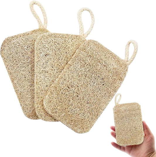 Natural Loofah Sponge Exfoliating Body Scrubber (3 Pack), Shower Scrub, Remove Dead Skin, Durable, Beige