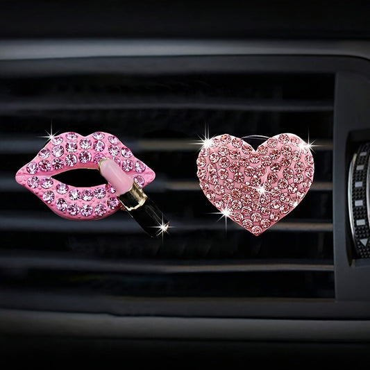 2pcs Car Air Outlet Aromatherapy💕 Clip💯 - Creative Rhinestone Heart Design - Perfume Decoration Clip - For Car Interior -  Suitable for Women👑 & Girls - Perfect Gift for Car Lovers💖