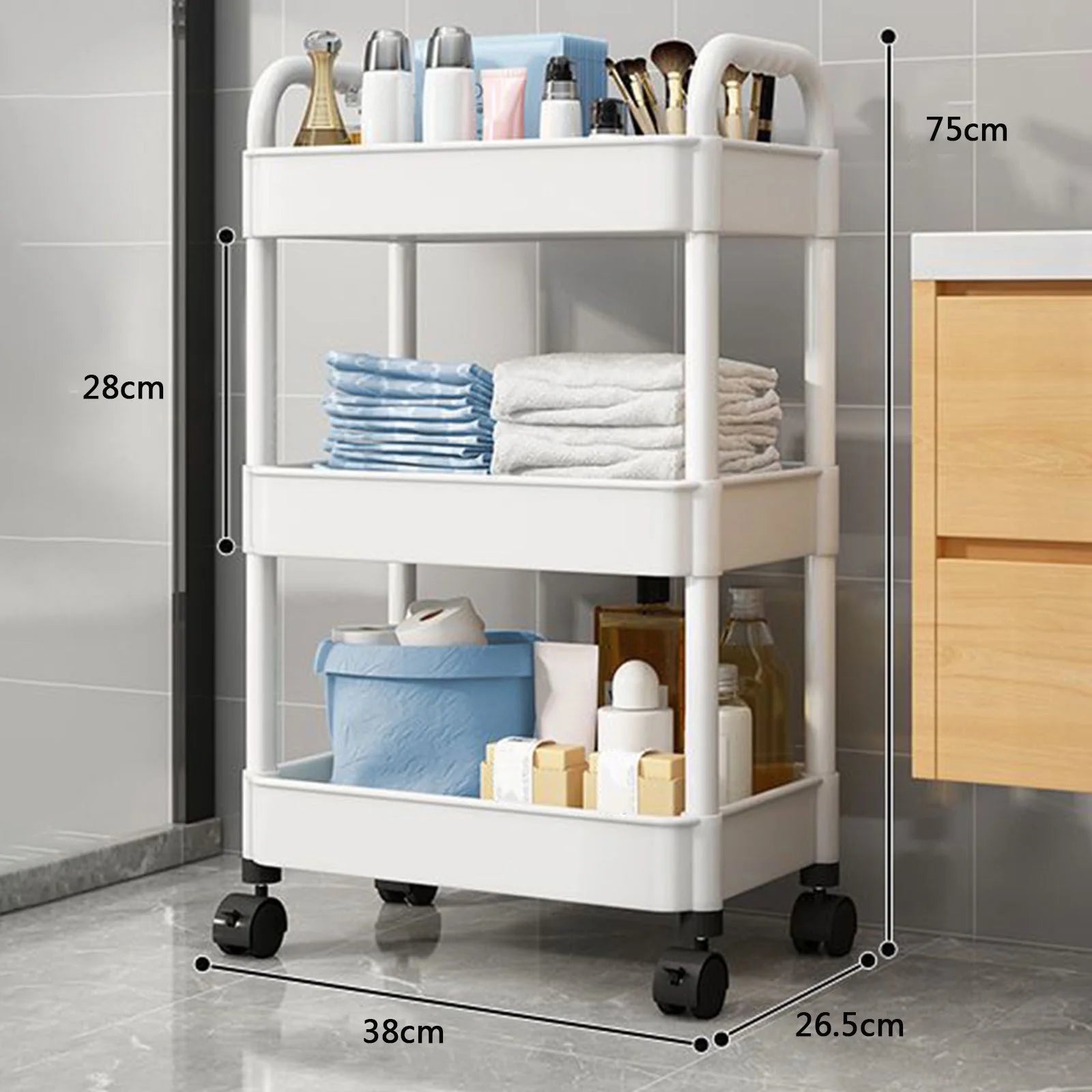 Carts with Wheels, 5 Tier Rolling Cart, Storage Cart, Grocery Cart on Wheels, Plastic Multi-Room Organizer for Kitchen, Living Room, Office, Bathroom, Cart for Classroom Storage