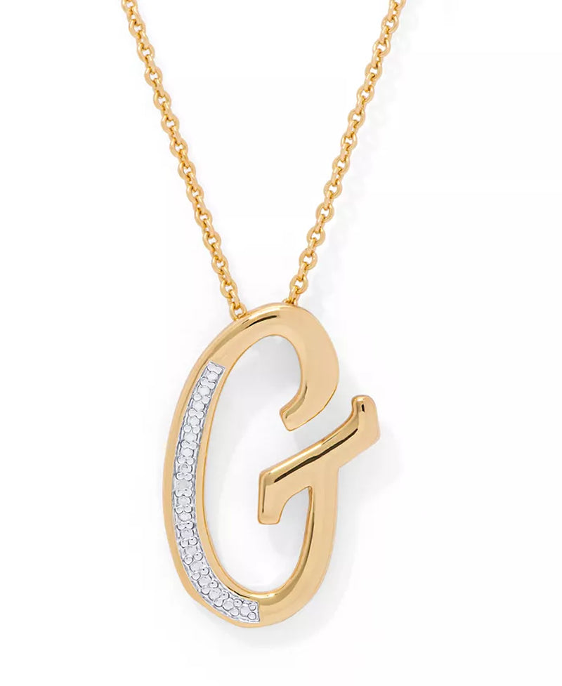 Diamond Accent Initial Pendant Necklace 18" in Gold Plate or Rose Gold Plate