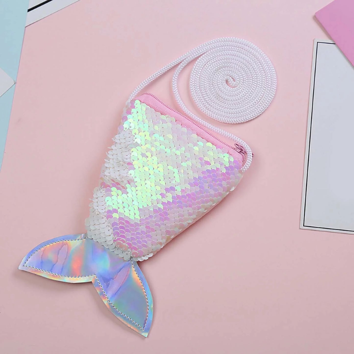 Crossbody Bags for Women 2025 Sequins Children Coin Purses Handbags Zipper Wallets Cute Pouch Key Packet Pink