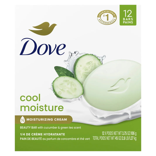 Beauty Bar Women'S Bath Soap Cool Moisture Cucumber & Green Tea Scent, 3.75 Oz 12 Bars