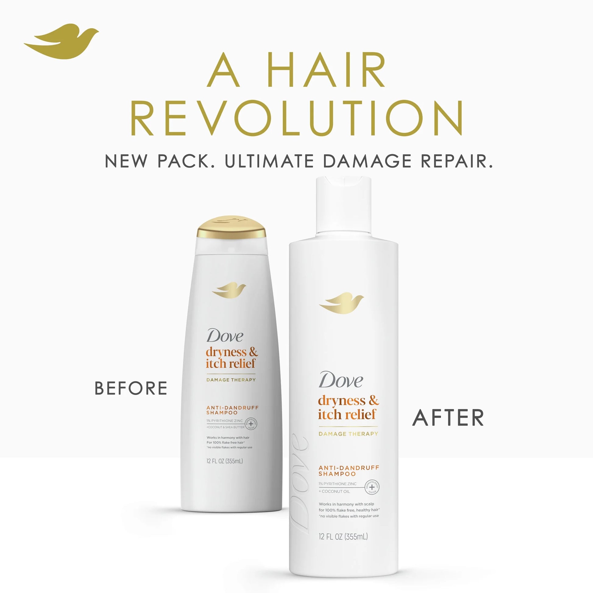 Damage Therapy Derma Anti-Dandruff Shampoo for Flaky Scalp Dryness + Itch with Pyrithione Zinc & Coconut Oil, 12 Oz