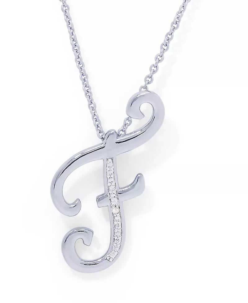 Diamond Accent Initial Pendant Necklace 18" in Silver Plate