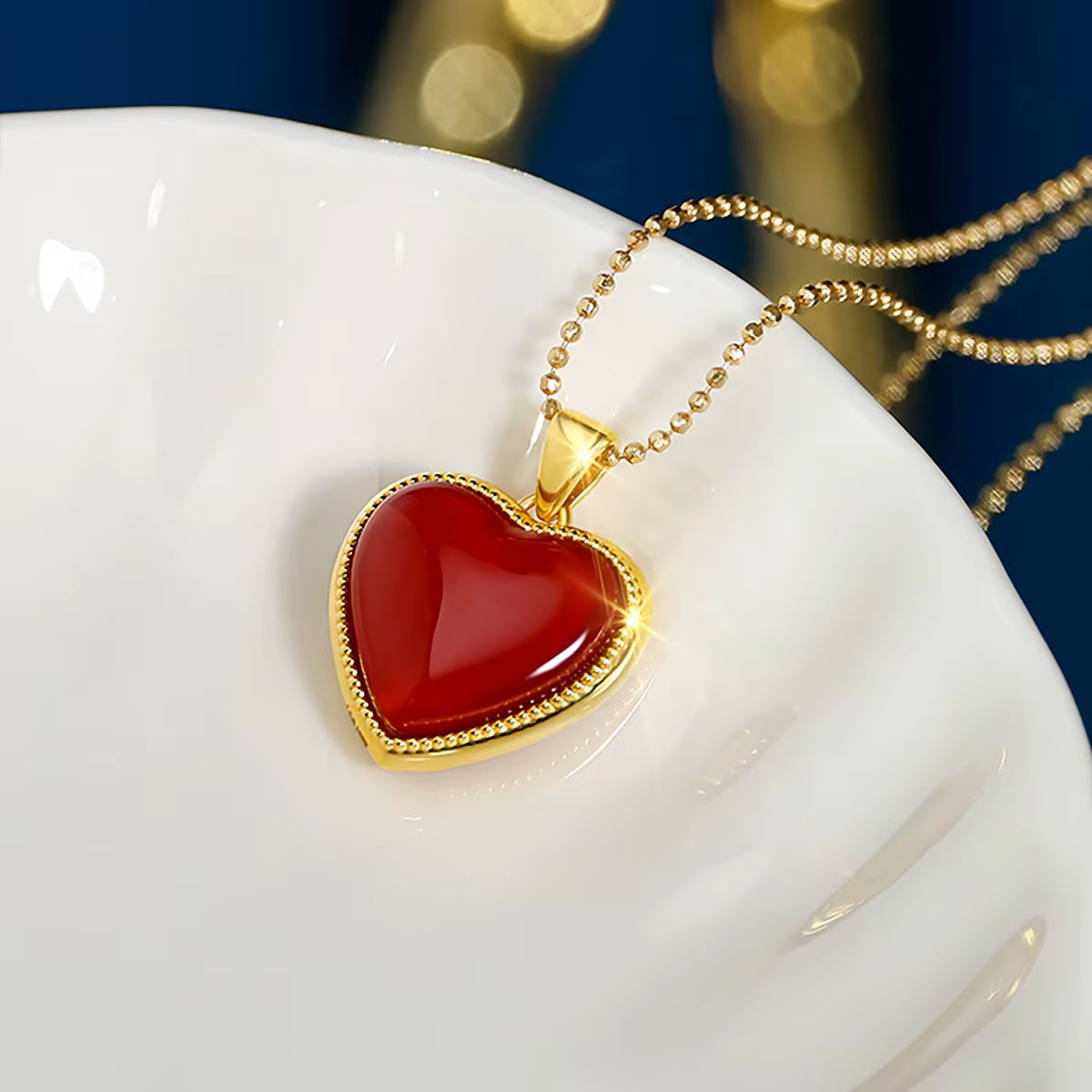 100% Real Gold 18K Natural Agate Necklace for Women Heart Pendant Au750 Pure Original Gold Jewelry Valentine'S Day Gifts