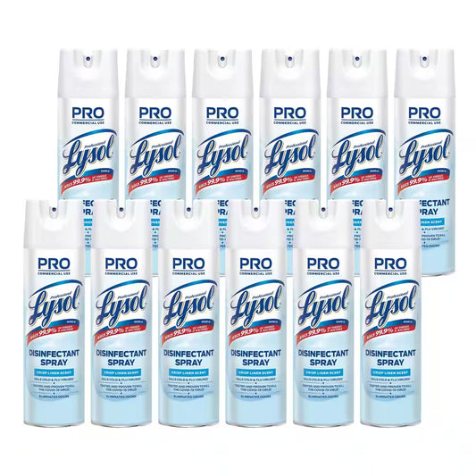 Disinfectant Spray, Household Cleaning Supplies, Antibacterial & Sanitizer, Deodorizer, Crisp Linen 19Oz (12-Pack)