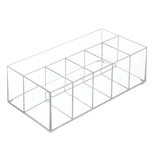 Clarity Cosmetic Organizer for Vanity, Dresser or Bathroom Cabinet to Hold Makeup, Beauty Products, Hair Accessories, 6 Compartments - Clear