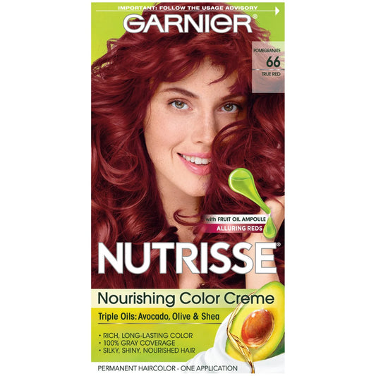 Nutrisse Nourishing Hair Color Creme | 66 True Red (Pomegranate) | Hair Dye for Dark Hair | Red Hair Dye Permanent | Hair Coloring Products | Professional Hair Color | Packaging May Vary