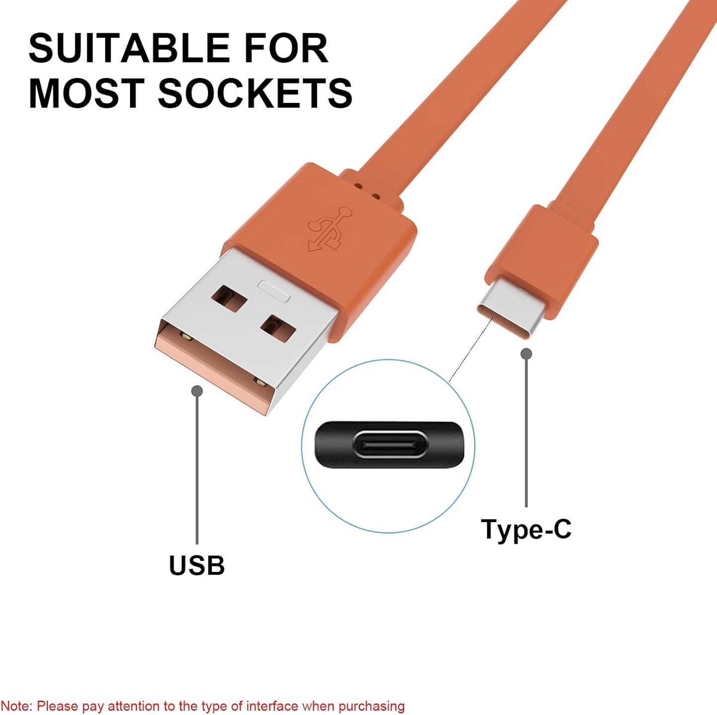 New Tour Flat Charging Power Supply Cable Compatible with JBL Charge 5, JBL Flip 6, JBL Flip 5, JBL Charge 4, JBL Pulse 4 Wireless Speaker (Orange)