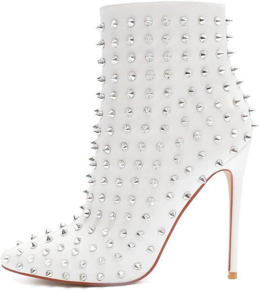 Women'S Rhinestone Ankle Boots with Rivets Closed Pointed Toe Stilettos Autumn Warm Dress Booties