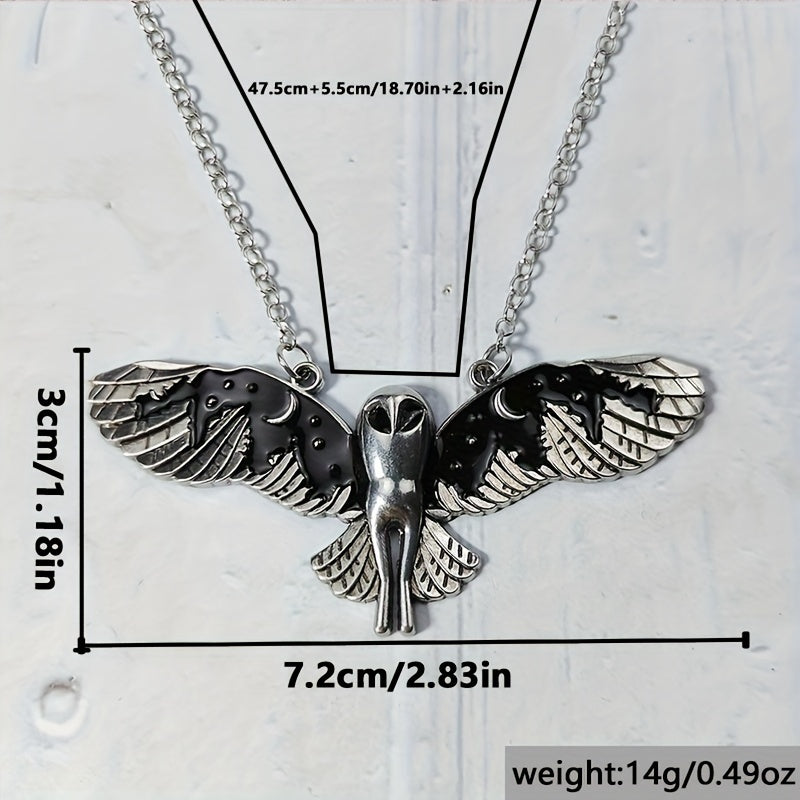 [Vintage Witch Moon Phase Necklace] Vintage Silvery Owl Pendant Necklace Witch Moon Phase Art Necklace Ladies Animal Totem Necklace Jewelry Gift