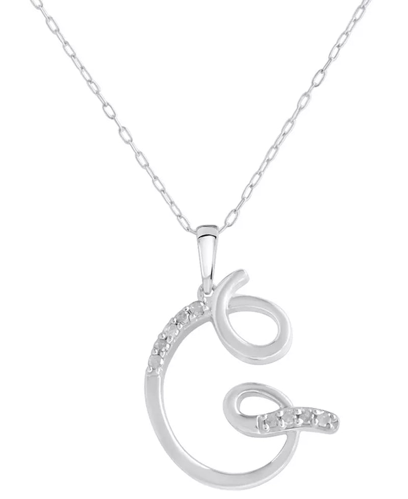 Diamond Fancy Initial 18" Pendant Necklace (1/10 Ct. T.W.) in Sterling Silver