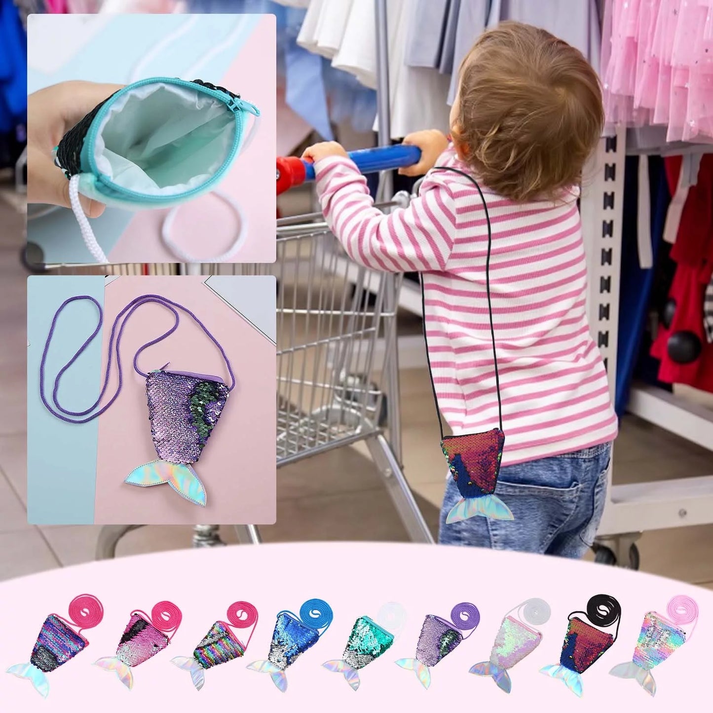 Crossbody Bags for Women 2025 Sequins Children Coin Purses Handbags Zipper Wallets Cute Pouch Key Packet Pink
